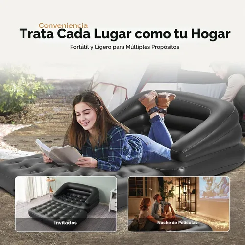 Vista 6 de Sofá cama inflable, sofá inflable para camping, impermeable, negro