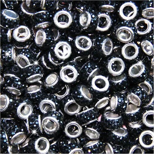 Vista 18 de 60 Piezas Cuentas Espaciadoras de Diamantes de Imitación con Agujero Grande Cuentas Espaciadoras Negras Europeas para Manualidades Cuentas Grandes