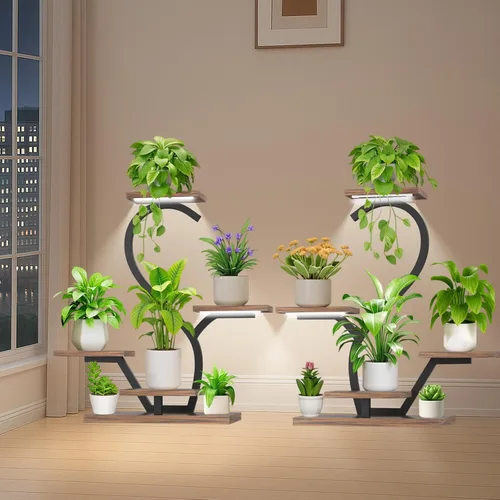 Vista 8 de Soporte para plantas de interior con luces de crecimiento - Estante para plantas de interior de 5 niveles, soporte pequeño de 30" para múltiples
