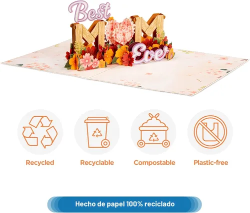 Vista 4 de Paper Love Frndly - Tarjeta desplegable 3D para el día de la madre, la mejor mamá del mundo, para madre, esposa, cualquier persona, 100% reciclada