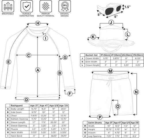 Vista 8 de ABG Accessories Conjunto de protección contra erupciones para niños con sombrero de cubo y lentes de sol