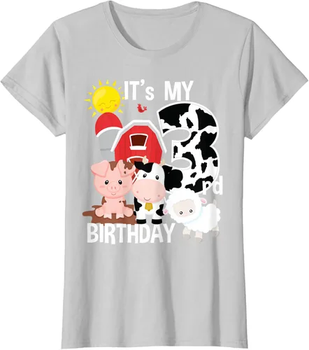 Vista 18 de Camiseta con diseño de animales de granja con texto en inglés "It's My 3rd Birthday" Negro