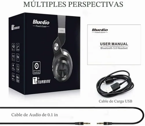 Vista 6 de Bluedio audífonos Bluetooth inalámbricos T2 Plus con micrófono, ranura para tarjeta SD y radio FM, color negro