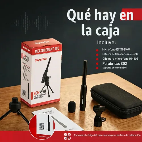 Vista 7 de Superlux ECM999U - Juego de micrófonos de medición USB, micrófono condensador Omni de campo libre para análisis acústico de habitación, prueba