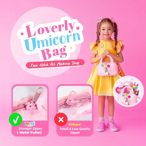 Vista 2 de ULOVEME Umicorn - Kit de maquillaje real para niñas pequeñas, juguete de maquillaje real, no tóxico, lavable, regalo para cumpleaños de niñas de 3