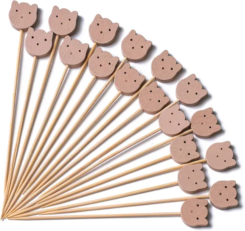 Vista 22 de PuTwo palillos de cóctel hechos a mano 300 unidades palillos de cóctel de bambú natural con cuentas cúbicas en los extremos, ecológicos, pinchos