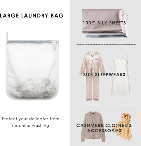 Vista 3 de PROMEED Bolsa de lavandería de malla reutilizable para prendas delicadas, bolsa de lavado de tamaño grande para funda de almohada de seda de morera