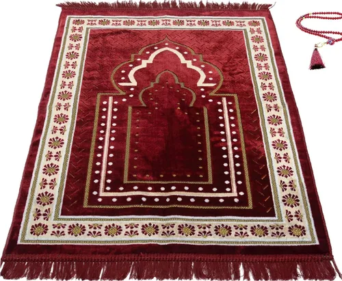 Vista 11 de Alfombra de oración para hombres, mujeres o niños musulmanes, tapete de oración portátil y juegos de cuentas de oración para regalos islámicos