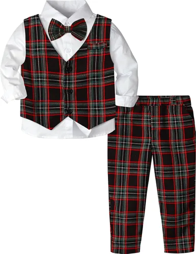 Vista 89 de A&J DESIGN Conjunto de traje de caballero para niños pequeños, 3 piezas, camisas, chaleco y pantalones