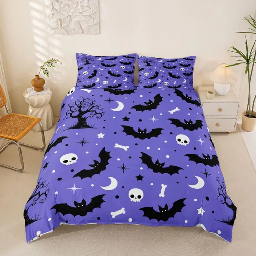 Vista 12 de Erosebridal Halloween Castle Pumpkin Duvet Cover Set Spooky Floral Cartoon Twin Bedding Sets for Girls Kids Boys Vintage Spooky Comforter Cover