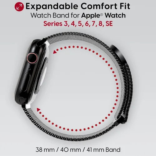 Vista 2 de TALK WORKS - Correa de reloj extensible compatible con la serie Apple Watch, cierre magnético, correa de malla de acero inoxidable de ajuste cómodo