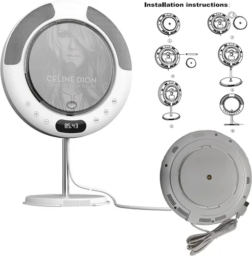 Vista 2 de Reproductor de CD portátil con Bluetooth, radio FM, montado en la pared y soporte de escritorio, reproductor de música de CD para el hogar Boombox