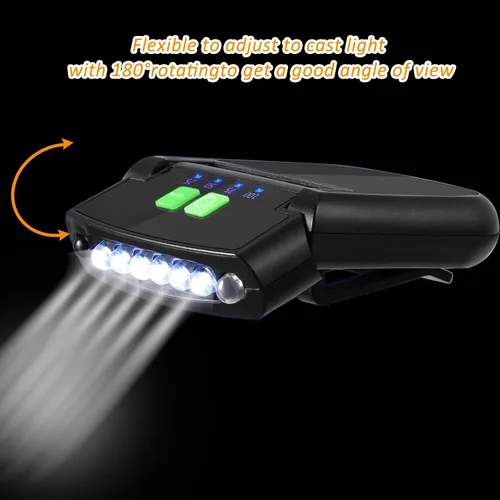 Vista 4 de Mudder Linterna LED con clip para gorra USB recargable, linterna impermeable ultra brillante para sombrero, linterna de cabeza para pesca