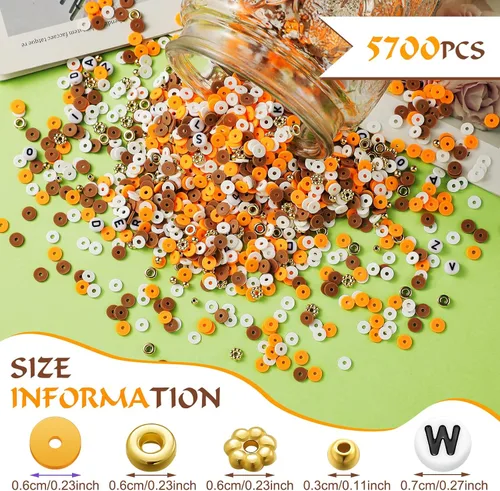 Vista 4 de Ferraycle Juego de 5700 cuentas de arcilla de otoño de Halloween, cuentas de arcilla de Navidad, kits de fabricación de joyas para pulseras, Naranja