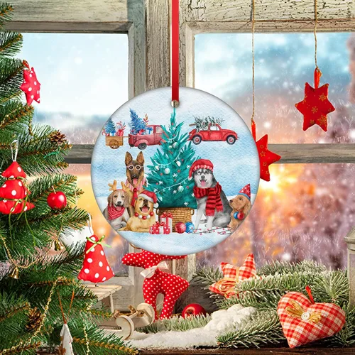Vista 8 de Adorno de Navidad de familia de cinco, adorno de Beagle, adorno de Navidad de pastor alemán, adorno colgante de perdiguero dorado, adorno