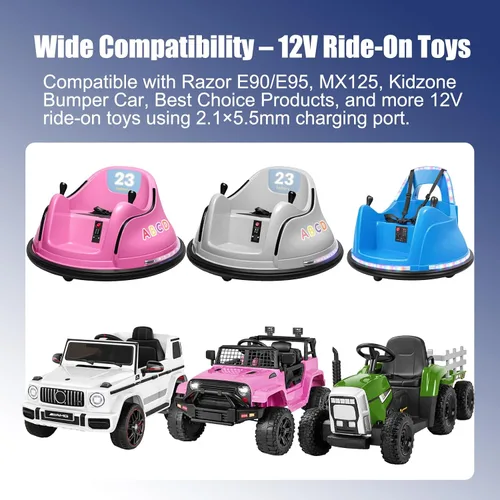 Vista 2 de Cargador de juguete de 12 V, enchufe redondo de 0.217 in x 0.083 in, cable de 6.6 pies For 12V ride-on cars, SUVs, bumper cars, tractors and