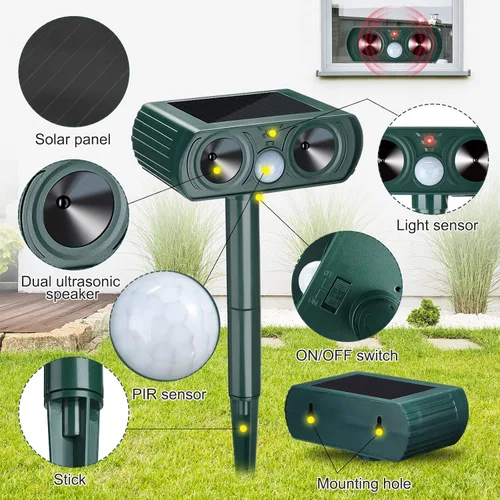 Vista 3 de Repelente solar ultrasónico de animales con sensor de movimiento