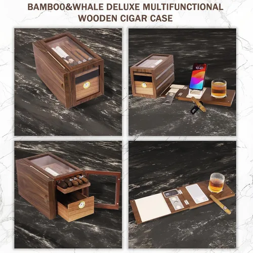 Vista 6 de Bamboo&whale Juego de estuches de puros desmontables: flexible, de mano, placa de accesorios para puros, control de humedad de precisión, con 6