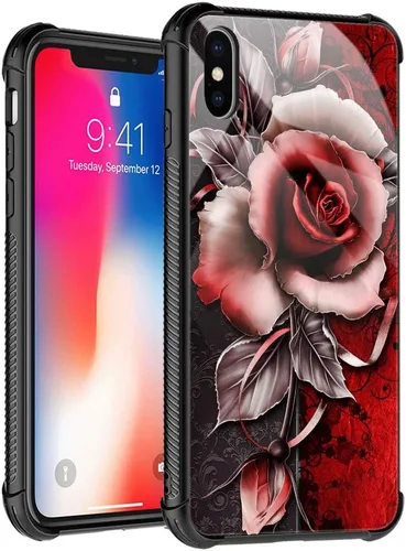 Vista 10 de Funda compatible con iPhone XS, funda para niñas y mujeres, cielo azul, flor, luna y mariposa