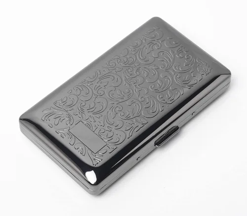 Vista 10 de Hermosa y elegante caja de cigarrillos de metal simple para damas y hombres con capacidad para 10 cigarrillos de 3.937 in (pistola de hierba negro)