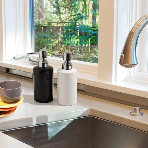 Vista 5 de Dispensador de jabón FE, dispensador de jabón líquido de cerámica de 300 ml/10 oz, dispensador de jabón recargable para cocina, baño y lavadero
