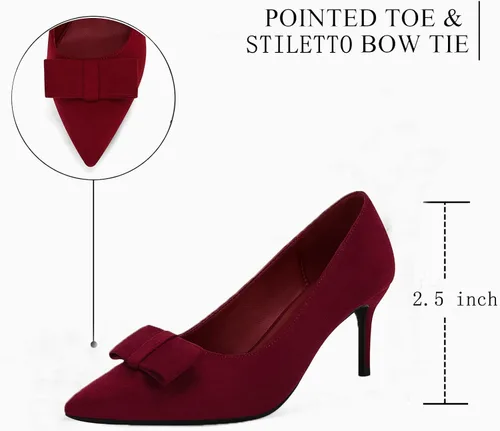 Vista 2 de Coutgo Zapatos de vestir de tacón de gatito para mujer, zapatos de vestir para boda, puntera cerrada, tacón de lazo sexy, zapatos de trabajo