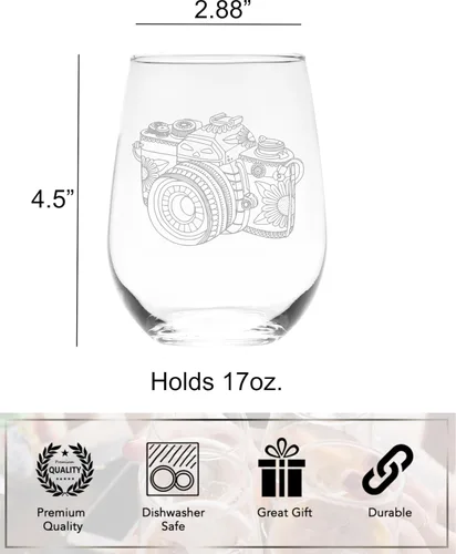 Vista 5 de C M - Copa de vino sin tallo para cámara, 17 oz - Regalo temático de cámara para hombres y mujeres - Fotógrafos