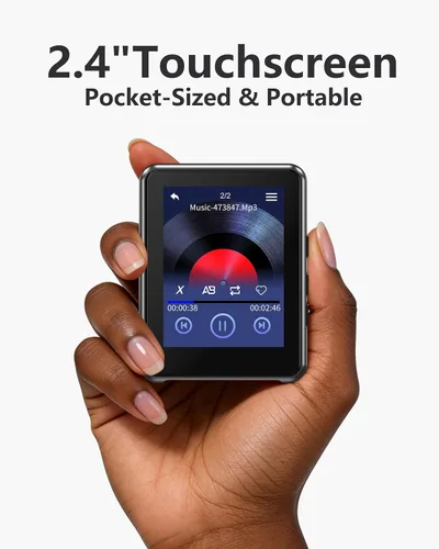 Vista 5 de Reproductor de MP3 de 64 GB Bluetooth 5.3 Pantalla táctil Reproductor de música Reproductor de mp4 portátil con altavoces de alta fidelidad Calidad