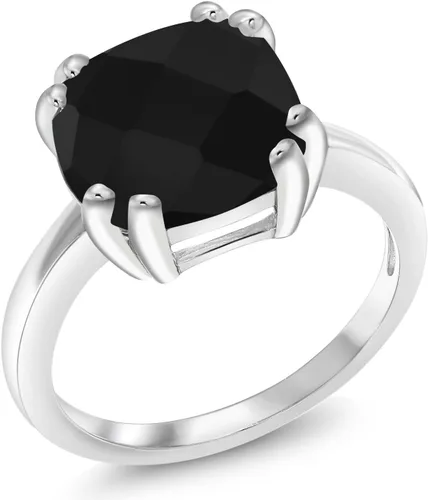 Vista 3 de Gem Stone King Anillo de compromiso de ónix negro de 3.60 quilates para mujer en plata de ley 925 Anillo de piedra natal de doble punta Tablero