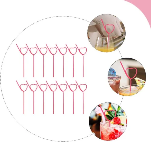 Vista 8 de 25 popotes de plástico para cóctel, en forma de corazón, reutilizables, pajitas largas y flexibles para ducha, suministros de fiesta de cumpleaños