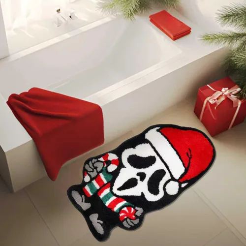 Vista 4 de GAGEC Alfombra de Navidad fantasma, Halloween, espeluznante, gótica, decorativa, para baño, entrada, bañera, hogar, sala de estar, tapete de baño