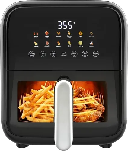 Vista 28 de Simple Deluxe 12 en 1 Freidora de aire 6.34 Qt, Freidora digital con ajustes preestablecidos y ventana visible, cesta antiadherente y apta