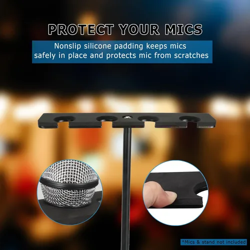 Vista 4 de Soporte de micrófono múltiple para soporte de micrófono, organizador de micrófono múltiple y pantalla para micrófonos con cable e inalámbricos