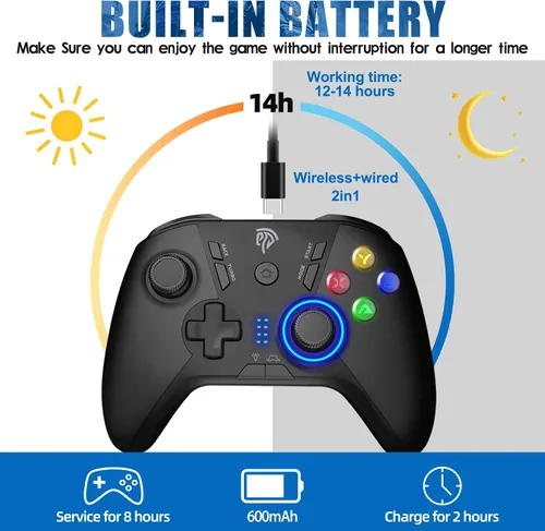 Vista 8 de EasySMX Control inalámbrico para juegos para Windows PCSteamSteam DeckPS3Android TV BOX, Dual Vibration Plug and Play Gamepad Joystick con 4 botones