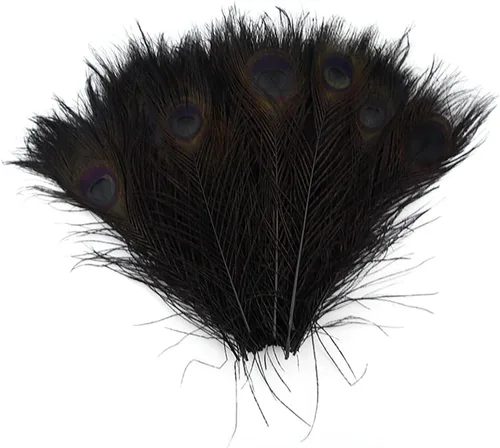 Vista 4 de Shekyeon Centro de mesa de boda de plumas de pavo real teñido de plumas blanqueadas de 10 a 12 pulgadas, paquete de 10 (negro)