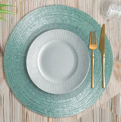 Vista 7 de 4 Piezas Manteles Individuales con Cuentas - Manteles de Mesa Redondos de Cuentas de Vidrio de 13 Pulgadas con Respaldo de Algodón - Elegantes