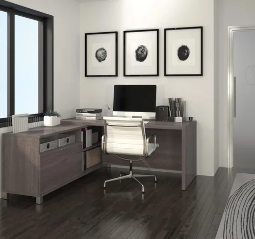 Vista 2 de Bestar Pro-Linea - Escritorio de oficina en forma de L, 72 W, color gris ladrido