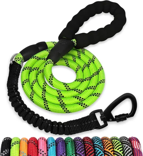 Vista 33 de Correa de perro de cuerda de 3 pies: correa resistente con gancho giratorio bloqueable, hilos reflectantes, bungee y asa acolchada - Correa