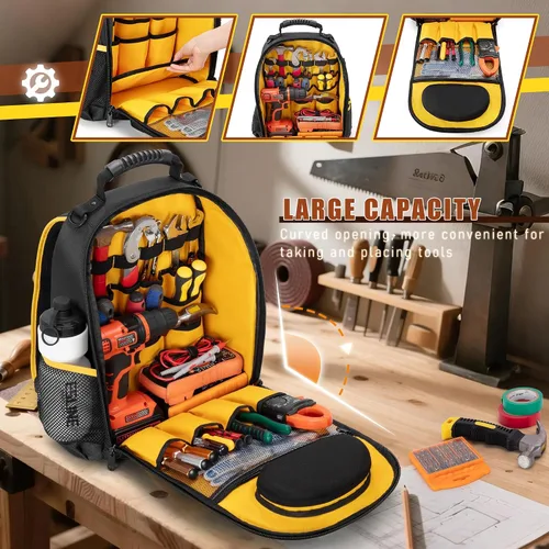 Vista 2 de Mochila de herramientas Marscamd con bolsa de herramientas, bolsa de herramientas resistente con múltiples bolsillos, negra