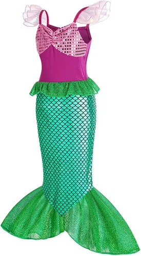 Vista 3 de VFfotO Disfraz de sirena de princesa, disfraz de Ariel para niñas, vestidos de fiesta de Halloween
