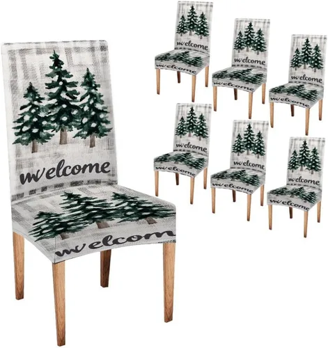 Vista 174 de CAPSCEOLL Christmas Dining Chair Covers,Snowflakes Festive Winter Pattern Stretch Chair Covers for Dining Room Set of 2 Washable Spandex Parson