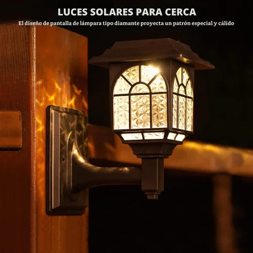 Vista 2 de LeiDrail Luces solares para valla, paquete de 2 luces solares para exteriores, impermeables, luz LED blanca cálida, poste de pared, iluminación