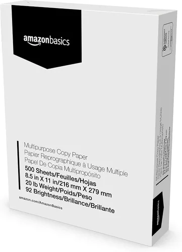 Vista 9 de Amazon Basics - Papel para impresora multiusos, 20 libras, 8.5 x 11 pulgadas, 1 resma (500 hojas), blanco, luminosidad 92 GE