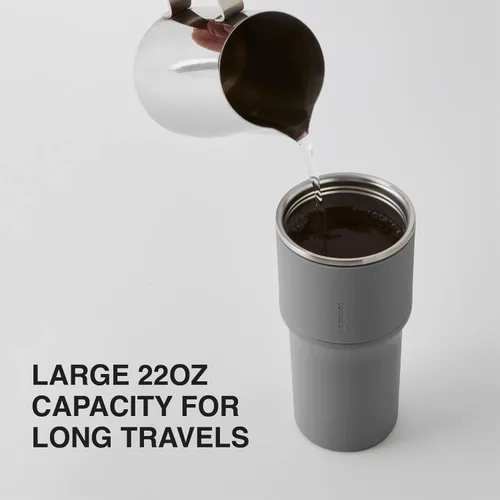 Vista 2 de LocknLock Metro - Vaso de acero inoxidable con aislamiento de doble pared con agarre antideslizante, tapa, 22 onzas, gris