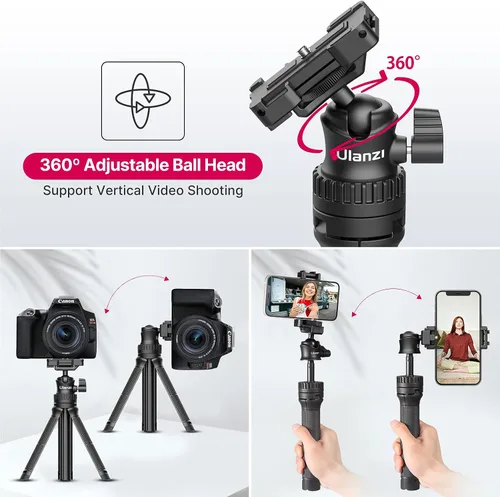 Vista 3 de ULANZI Trípode extensible todo en uno MT-34 con cabezal esférico ajustable 360°, compatible con iPhone 12 Pro Max/12 Mini/11 Pro Max/XR/X, teléfono