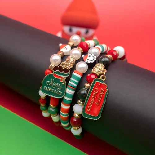 Vista 2 de pVq Pulseras de Navidad para mujer, pulsera elástica con cuentas, pulseras de dijes navideños, regalos de joyería, accesorios para rellenar