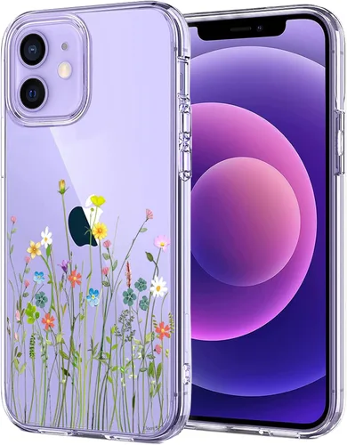 Vista 14 de Unov Funda para iPhone 12 Mini, transparente con diseño, ajuste delgado, buen agarre, funda para teléfono en relieve, cubierta protectora a prueba