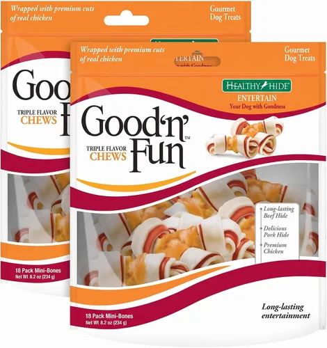 Vista 7 de Good 'N' Fun Mini masticables de cuero crudo de triple sabor, 7