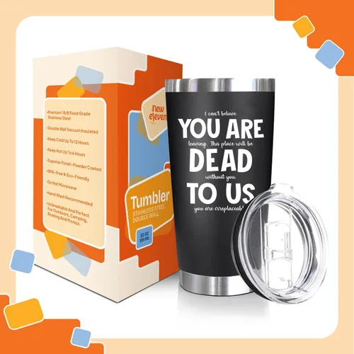Vista 2 de NewEleven Vaso de 20 onzas – Regalo de despedida para compañero de trabajo, vaso de acero inoxidable sin BPA, aislamiento al vacío de doble pared