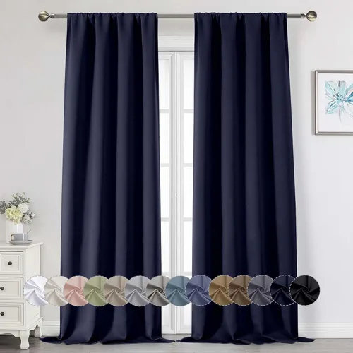 Vista 214 de Cortinas opacas para dormitorio, sala de estar, juego de 2 paneles de 54 pulgadas de largo, cortinas de oscurecimiento de habitación con aislamiento